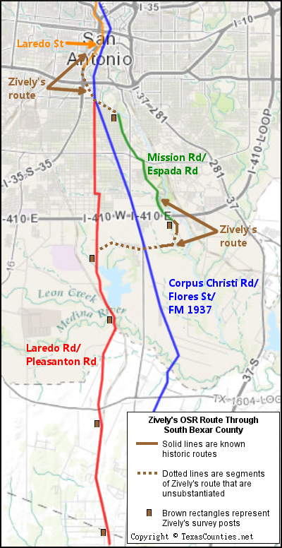 Zively's route through south Bexar County