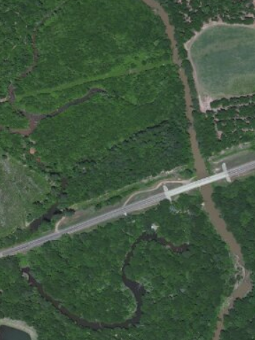 Aerial photo of the Angelina River at SH 21