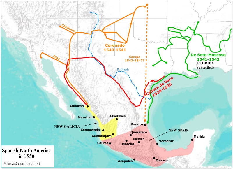 Map of Spanish North America in 1550