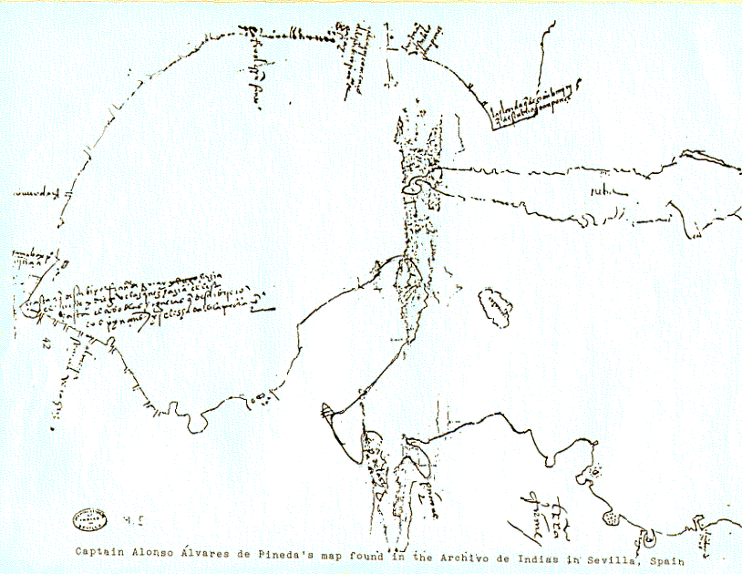 1519 Pineda map of the Gulf coast
