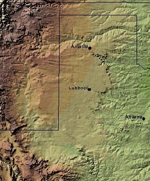 Shaded Relief Map of the Llano Estacado