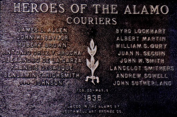 Heroes of the Alamo: Couriers bronze plaque