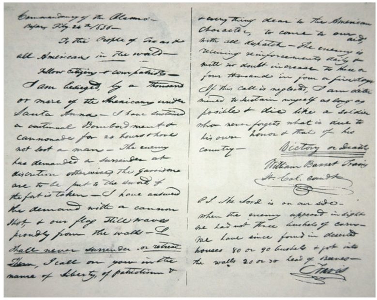 Travis's letter from the Alamo, February 24, 1836