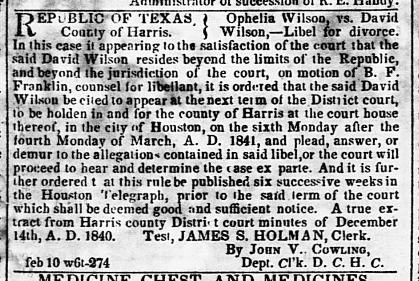 Ophelia Wilson vs. David Wilson divorce notice